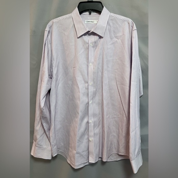 Calvin‎ Klein Shirt Men's Sz Large Purple Pinstripe Button Up Long Sleeve - Picture 1 of 10